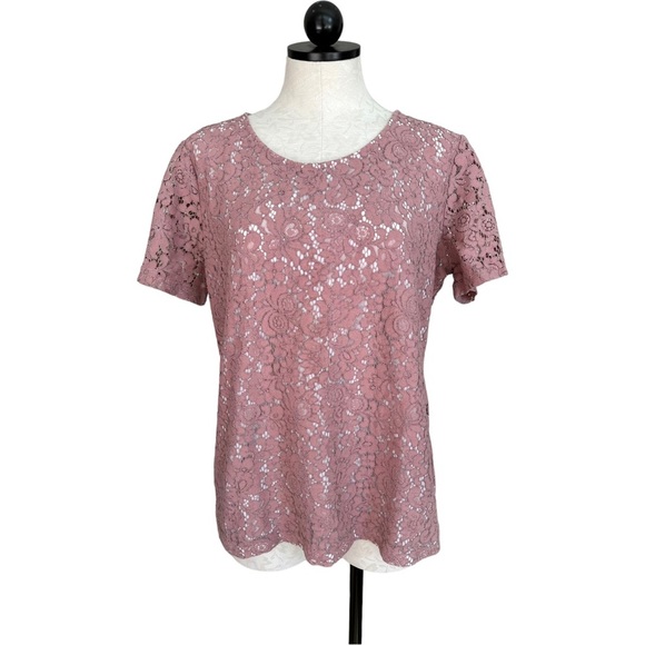 Grayson Dusty Rose Lace Short Sleeve Top Front is Lined Size Medium - Picture 12 of 12